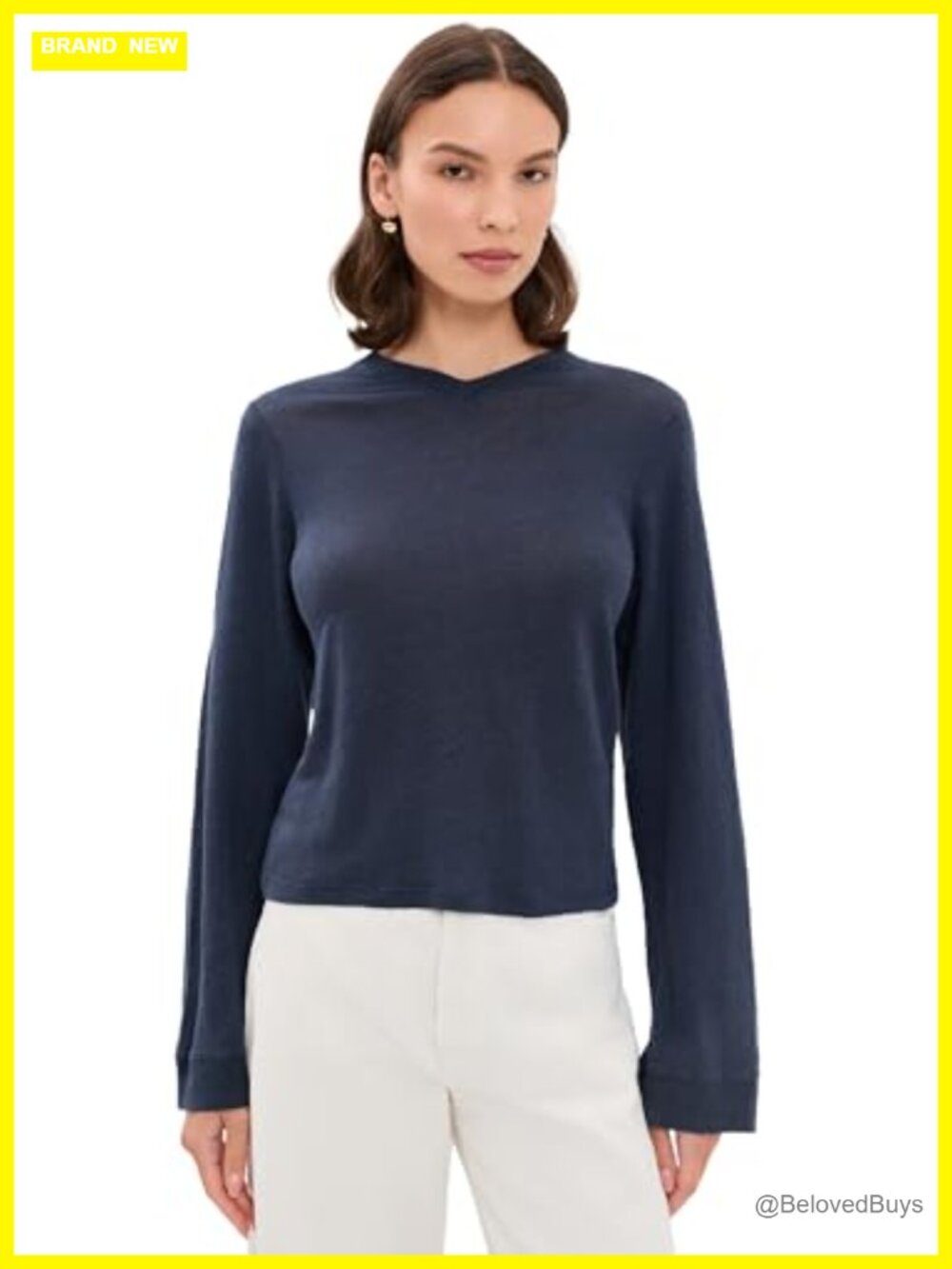 Super Stretch Jersey V-Neck Long Sleeve Tee Ribbed Trim
